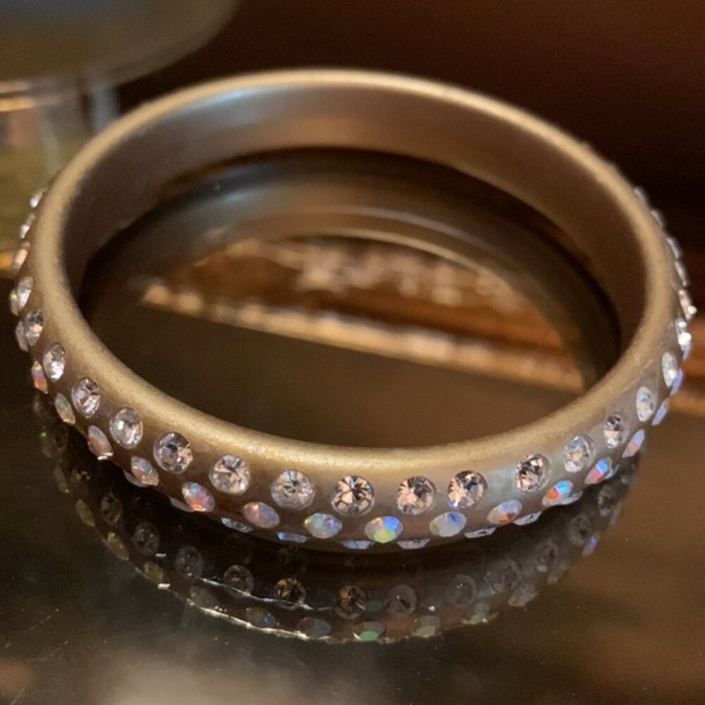 Acrylic Resin Crystal Studded Bangle Bracelet- Gold